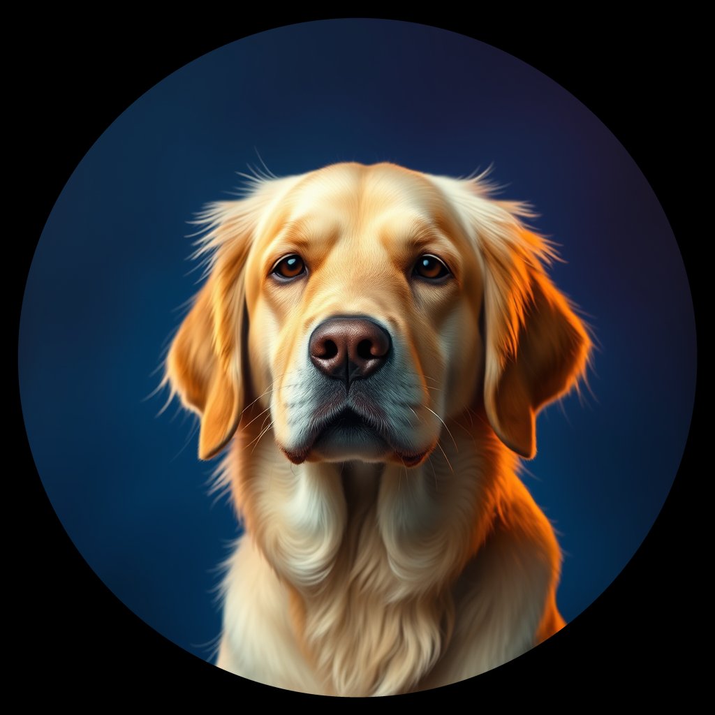 Cosmic medallion portrait of GRLS_grlsACGRRV11, a Golden Retriever