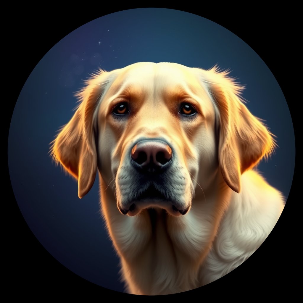 Cosmic medallion portrait of GRLS_grlsAG8H4W88, a Golden Retriever