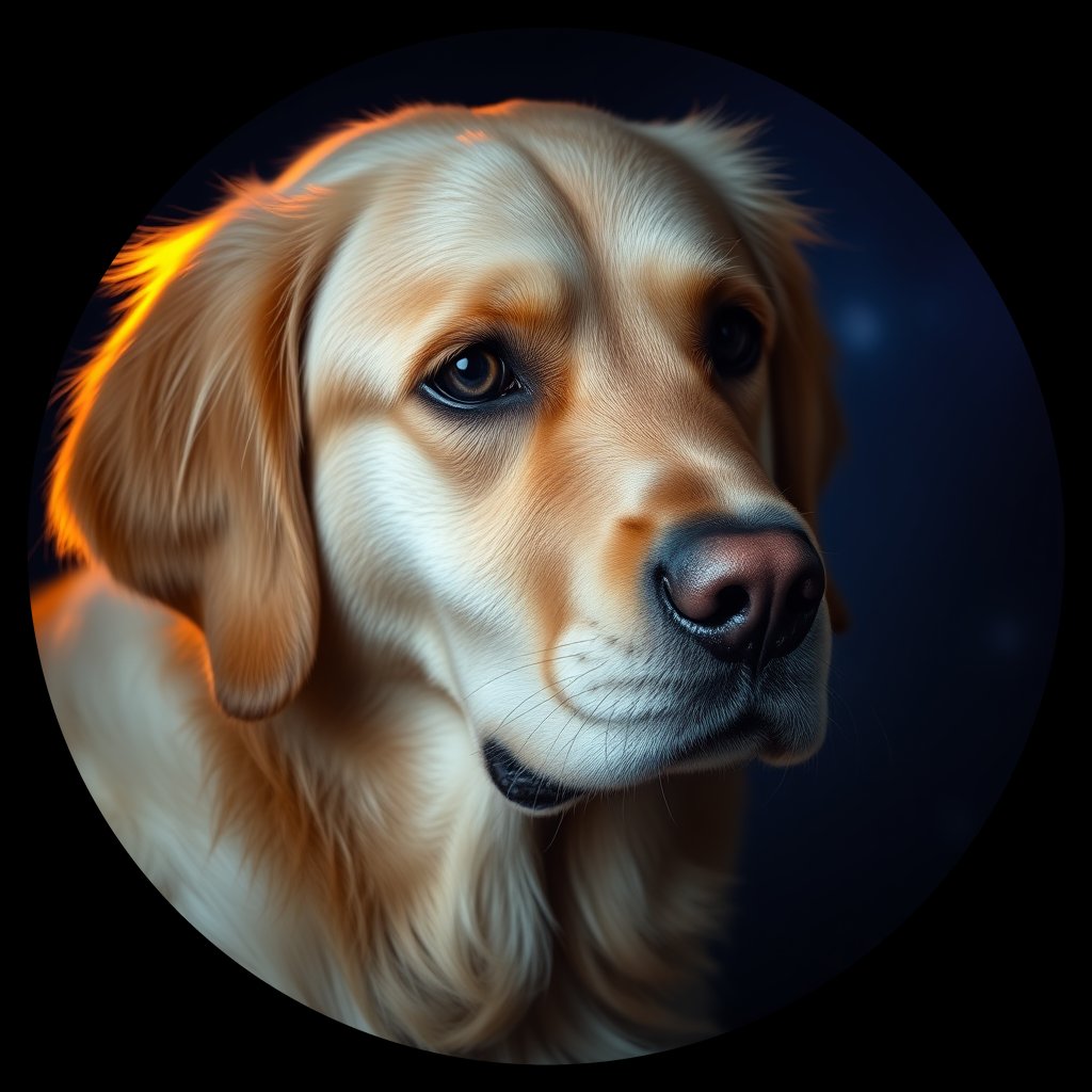 Cosmic medallion portrait of GRLS_grlsAIB7LTHH, a Golden Retriever