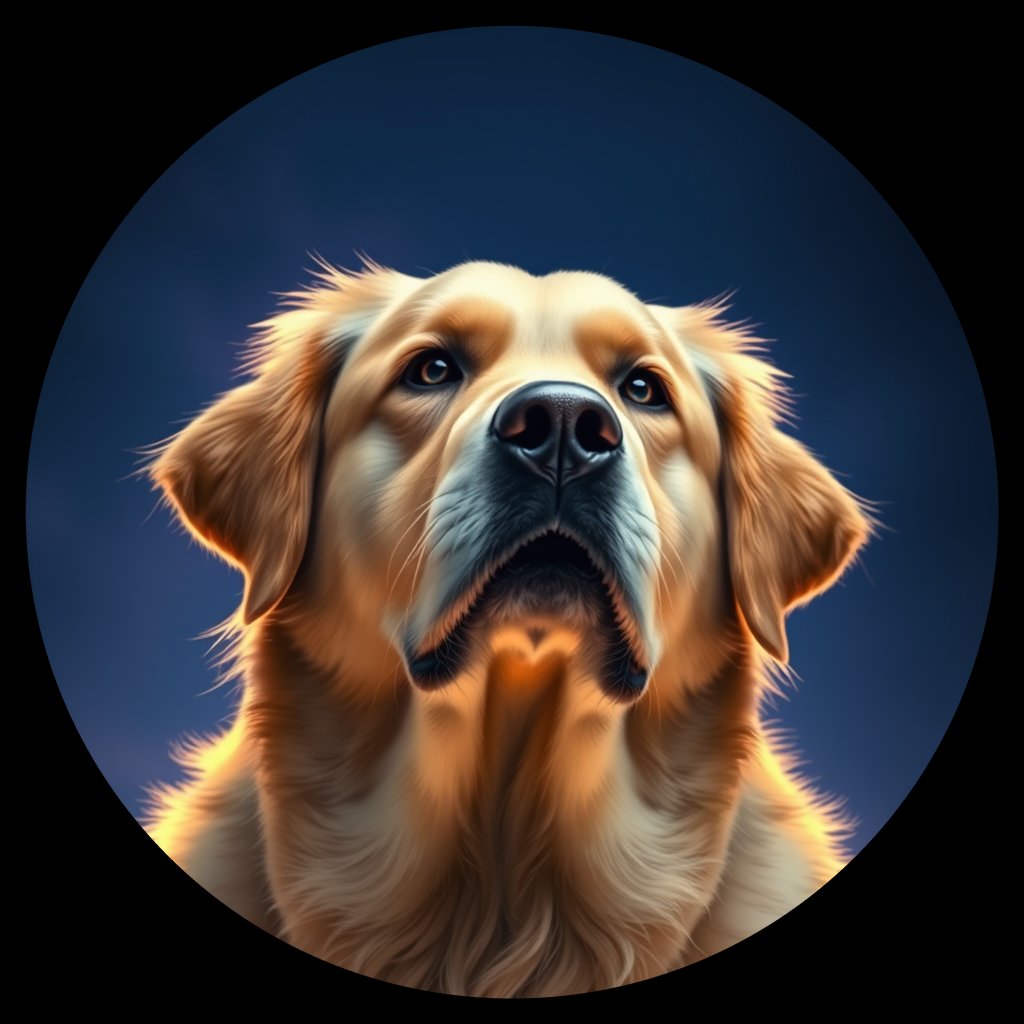 Cosmic medallion portrait of GRLS_grlsAMLDQK88, a Golden Retriever