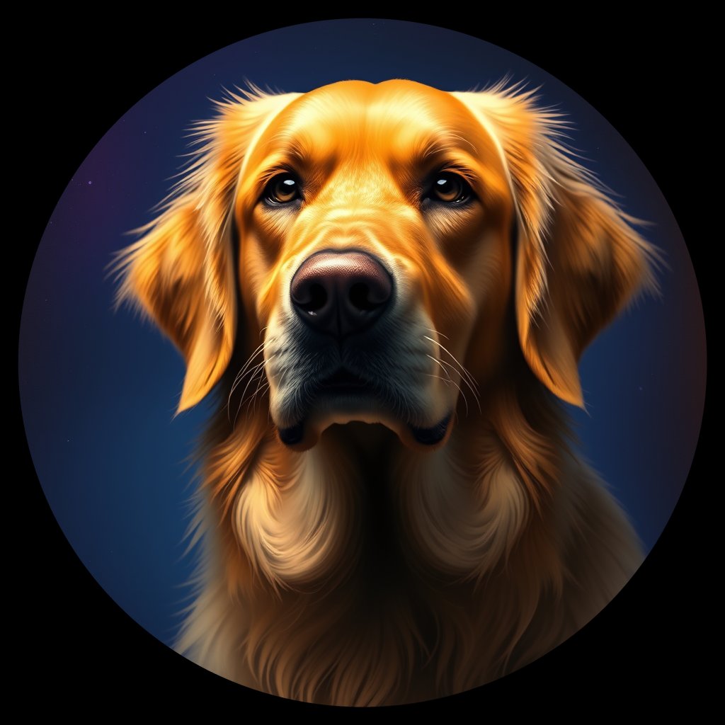 Cosmic medallion portrait of GRLS_grlsASIGJBXX, a Golden Retriever