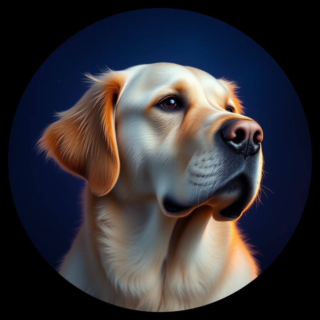 Cosmic medallion portrait of GRLS_grlsAT76IAA, a Golden Retriever