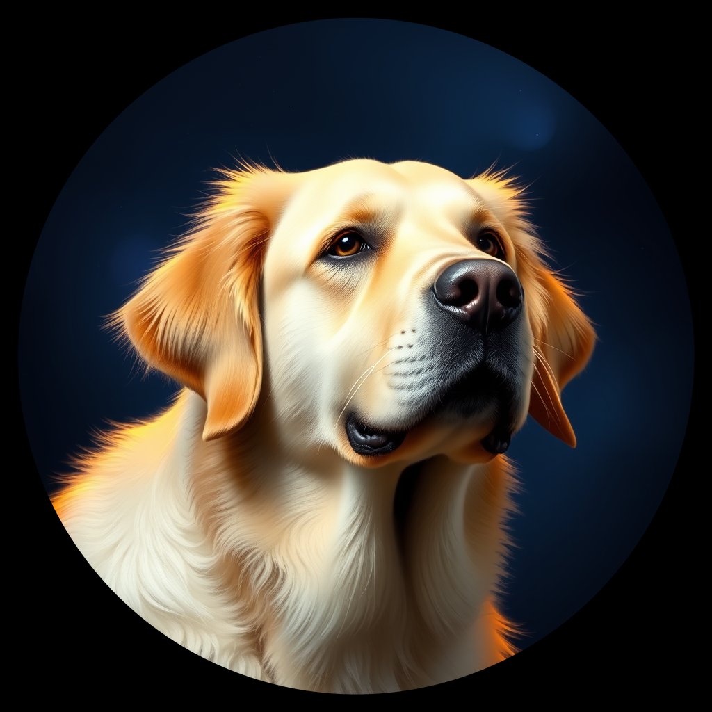 Cosmic medallion portrait of GRLS_grlsATVT2KUU, a Golden Retriever