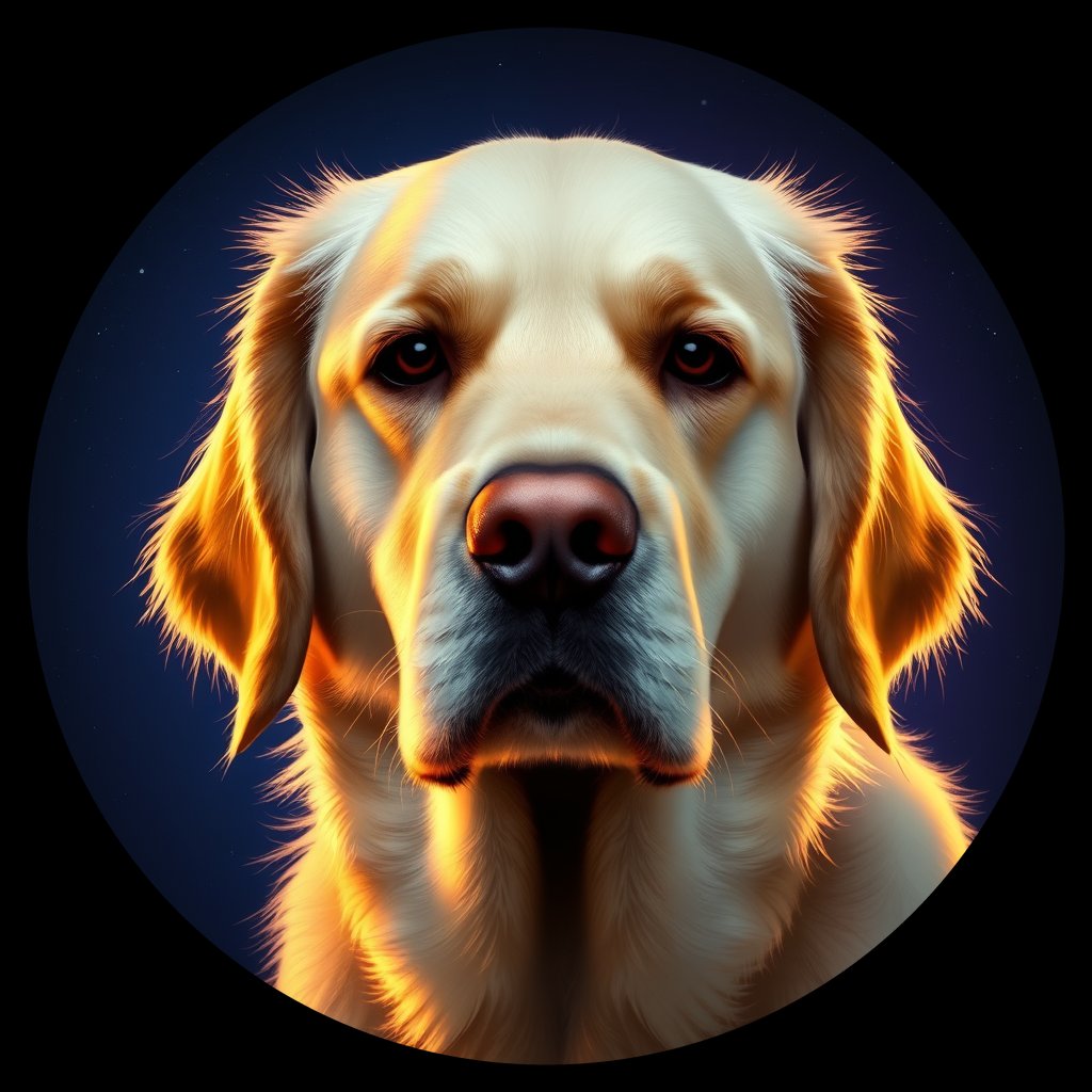 Cosmic medallion portrait of GRLS_grlsAUBHHFF, a Golden Retriever