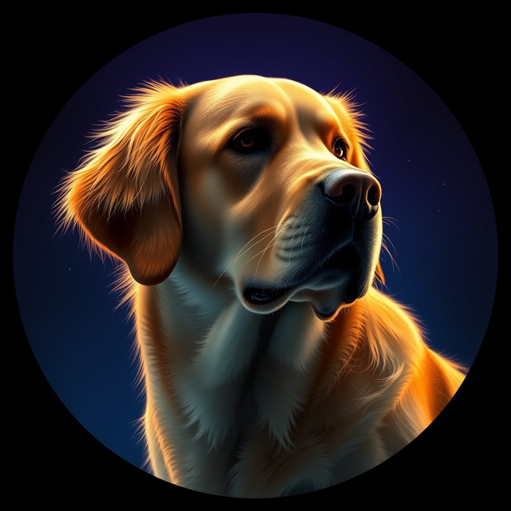 Cosmic medallion portrait of GRLS_grlsAV6ERYEE, a Golden Retriever