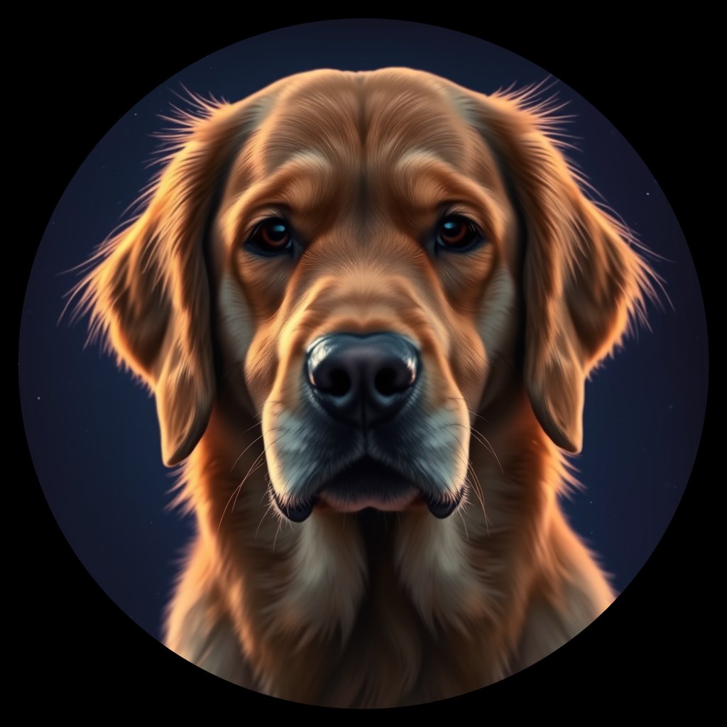 Cosmic medallion portrait of GRLS_grlsAW2B2ESS, a Golden Retriever