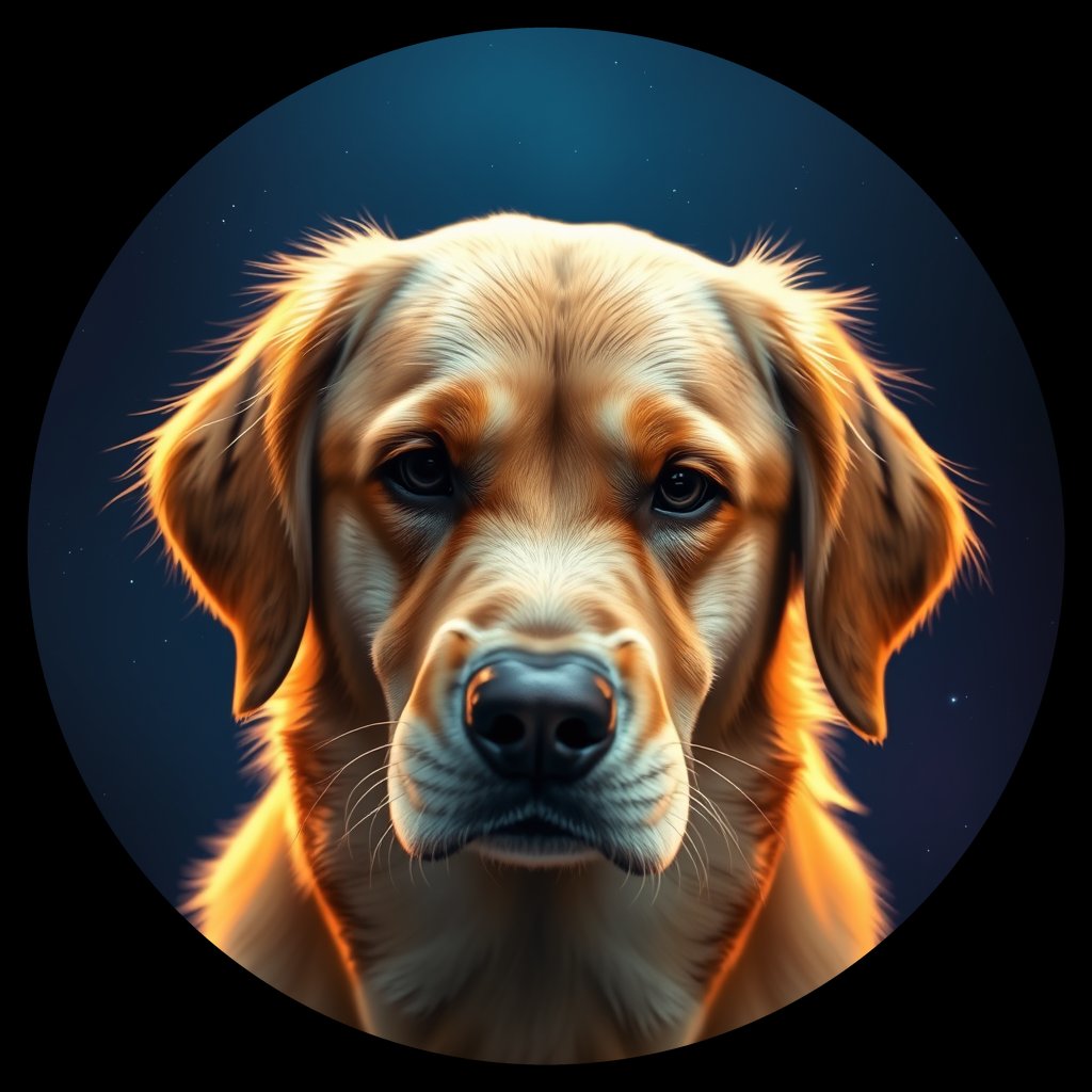 Cosmic medallion portrait of GRLS_grlsAW5UKVOO, a Golden Retriever