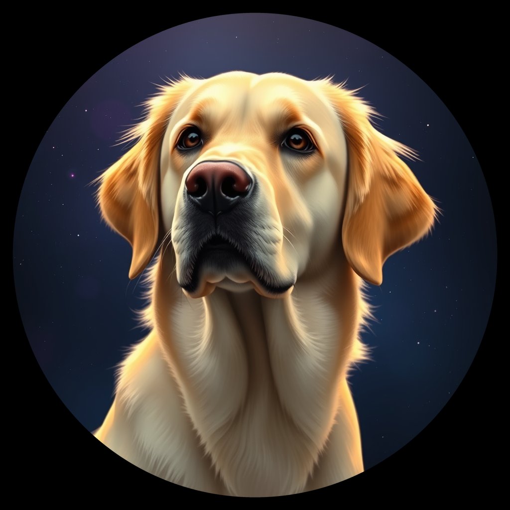 Cosmic medallion portrait of GRLS_grlsAWPFNEXX, a Golden Retriever