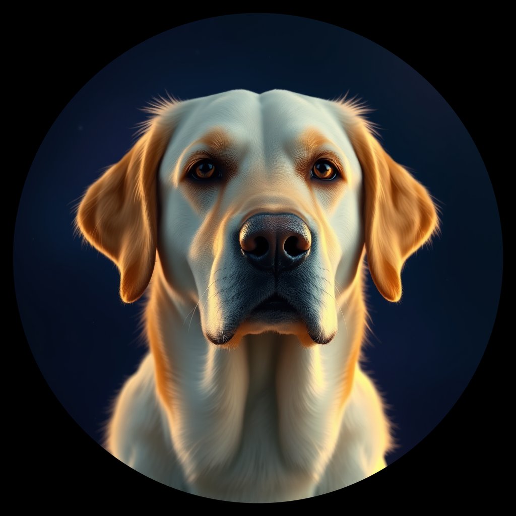 Cosmic medallion portrait of GRLS_grlsAWQG9LMM, a Golden Retriever
