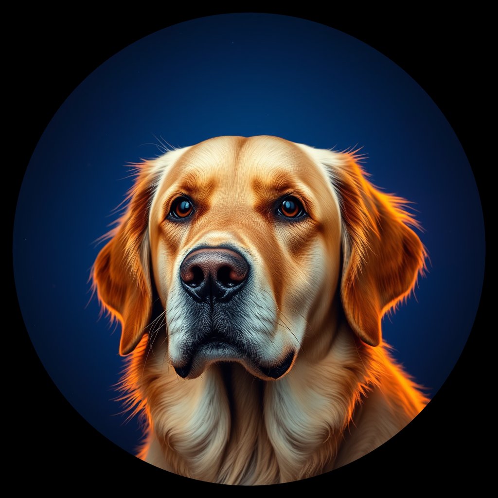 Cosmic medallion portrait of GRLS_grlsAYTJ8CEE, a Golden Retriever