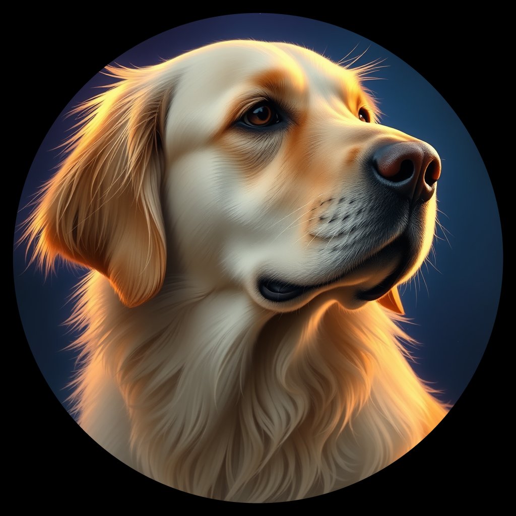 Cosmic medallion portrait of GRLS_grlsB136UFBB, a Golden Retriever