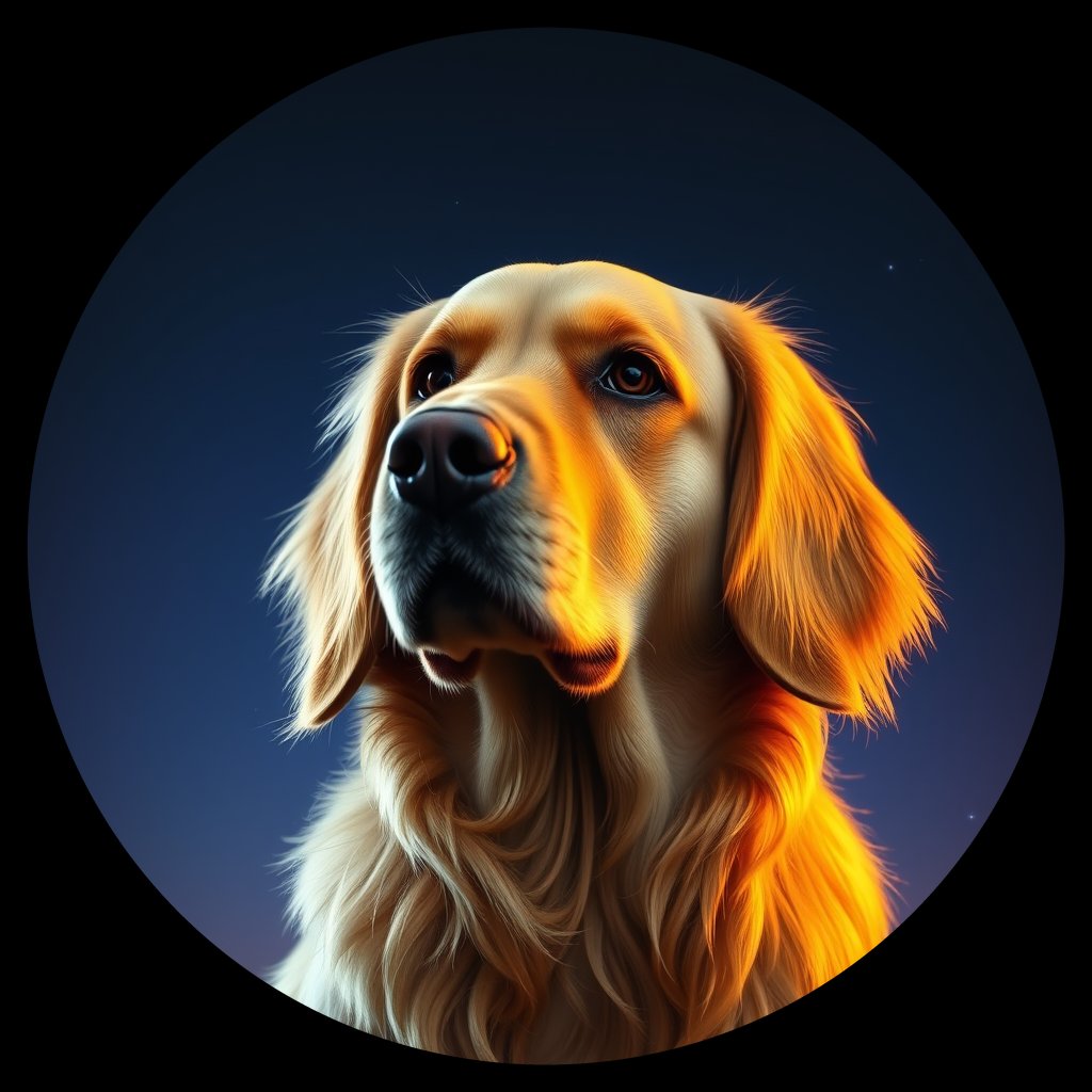 Cosmic medallion portrait of GRLS_grlsB13BDM55, a Golden Retriever