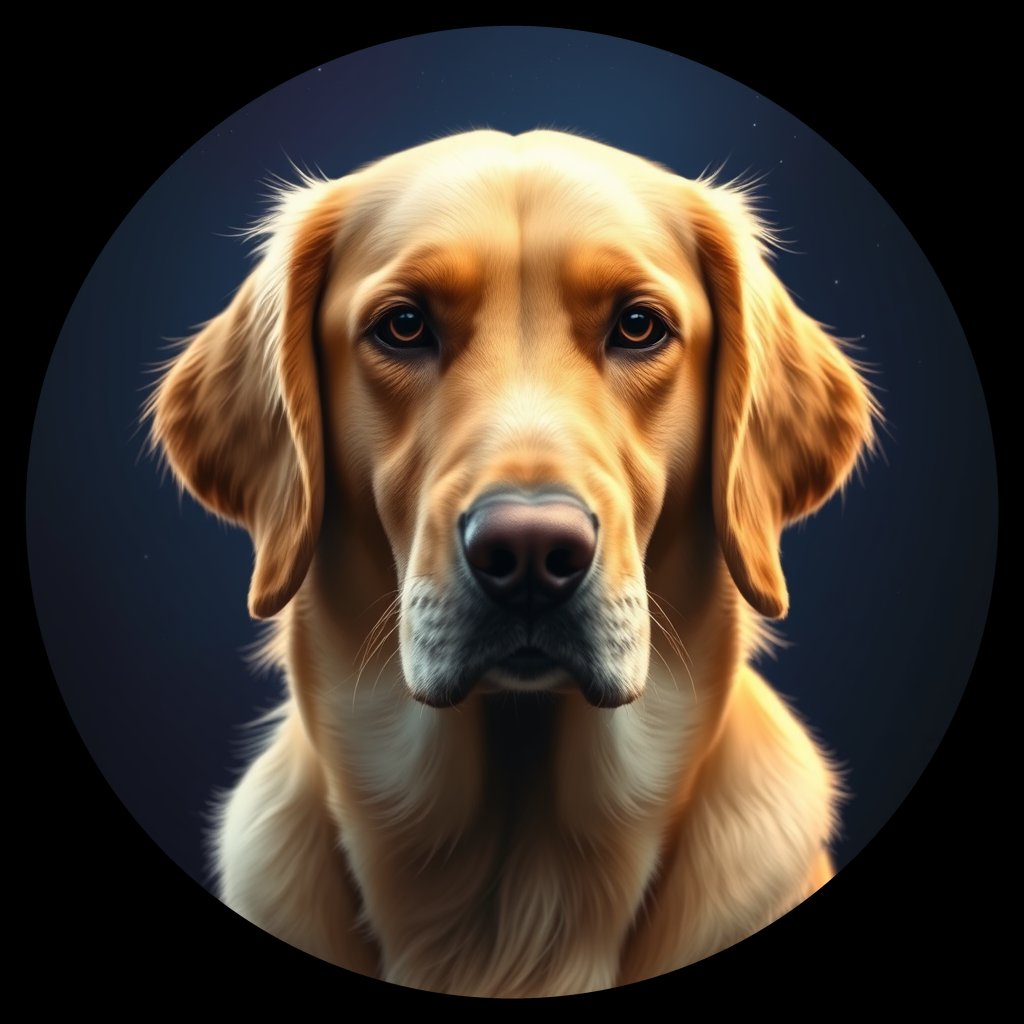 Cosmic medallion portrait of GRLS_grlsB1QL68DD, a Golden Retriever