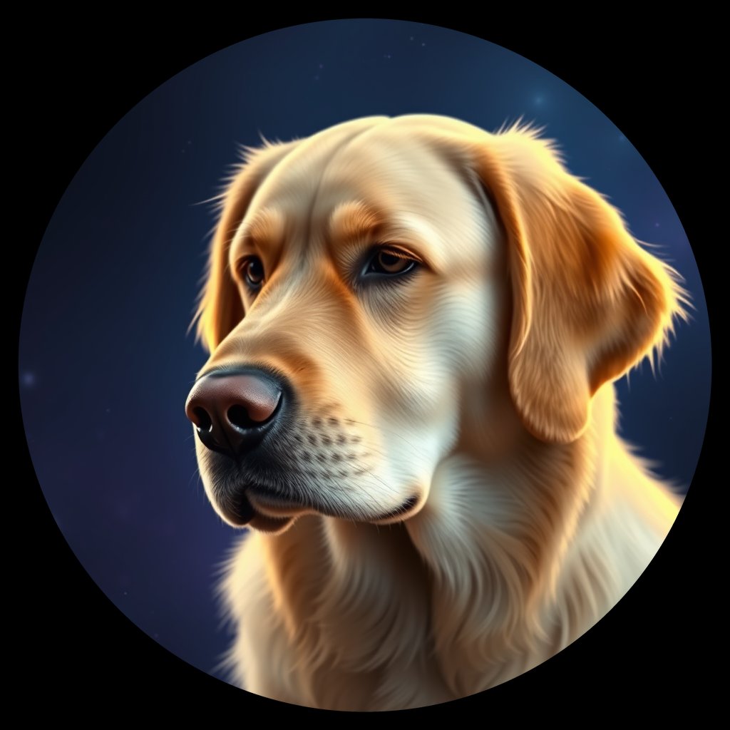 Cosmic medallion portrait of GRLS_grlsB2WWOB55, a Golden Retriever