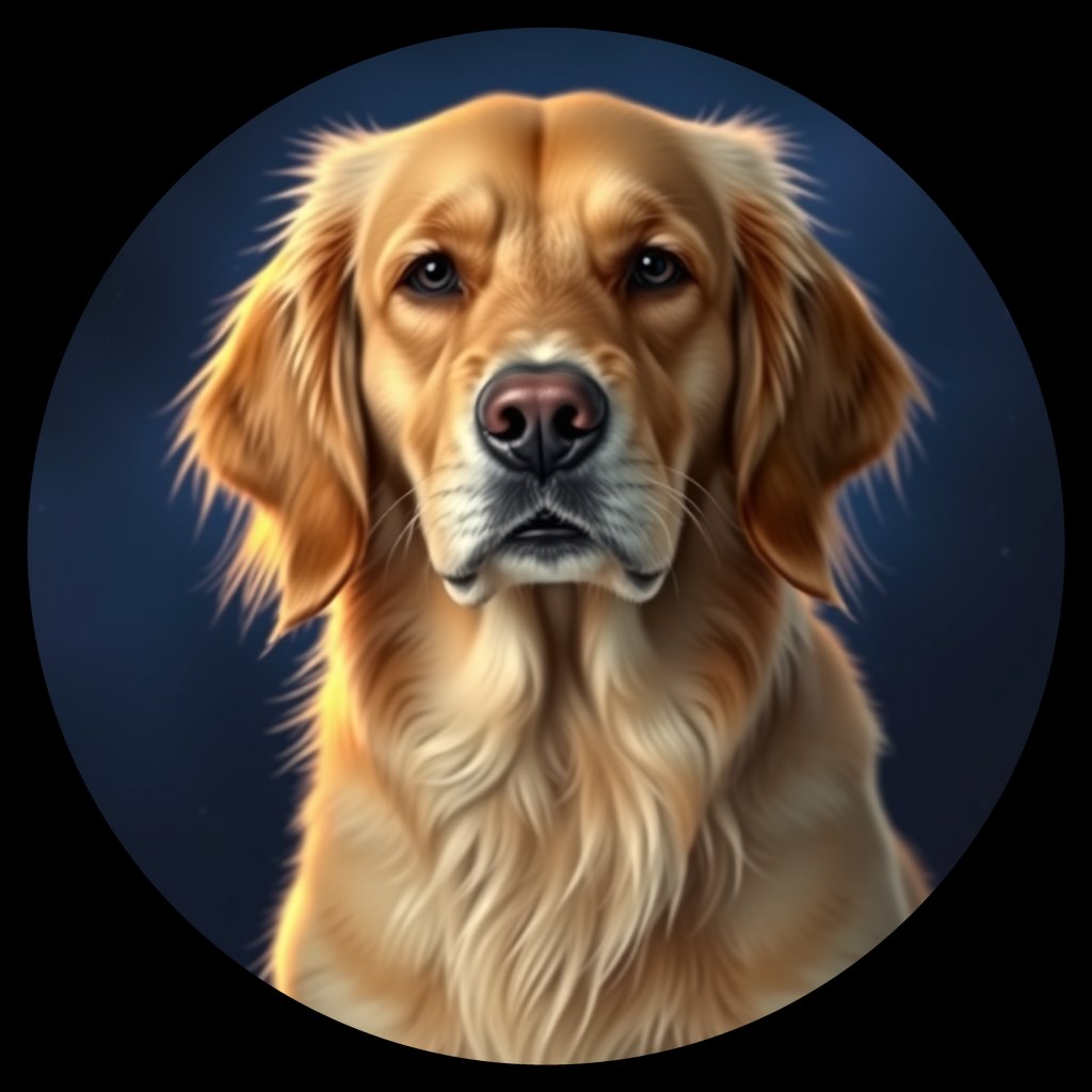 Cosmic medallion portrait of GRLS_grlsB375YEHH, a Golden Retriever