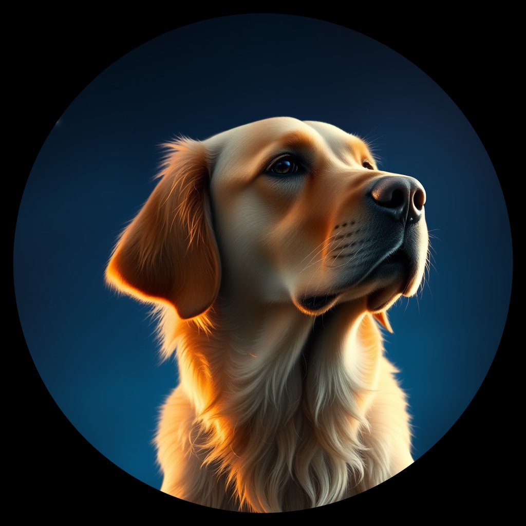 Cosmic medallion portrait of GRLS_grlsB3KBYTHH, a Golden Retriever
