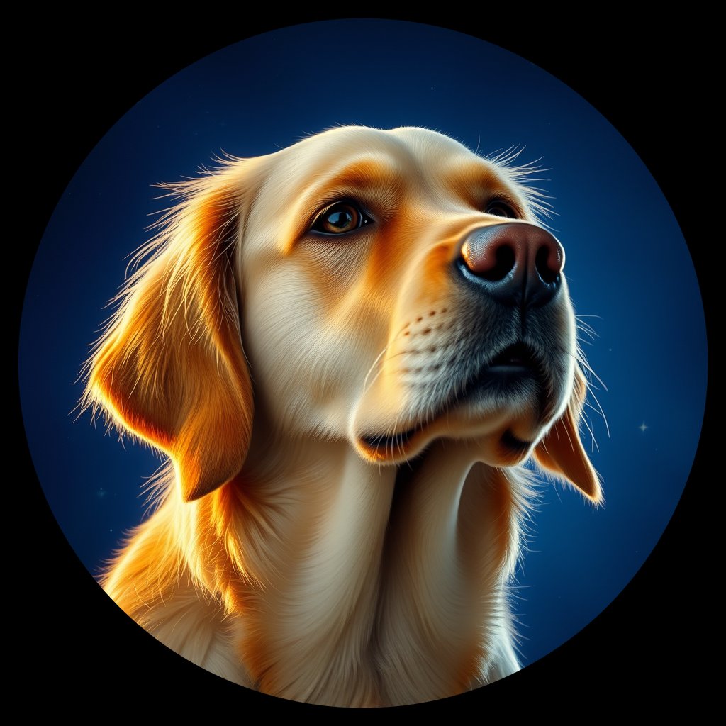 Cosmic medallion portrait of GRLS_grlsB5NN6OO, a Golden Retriever