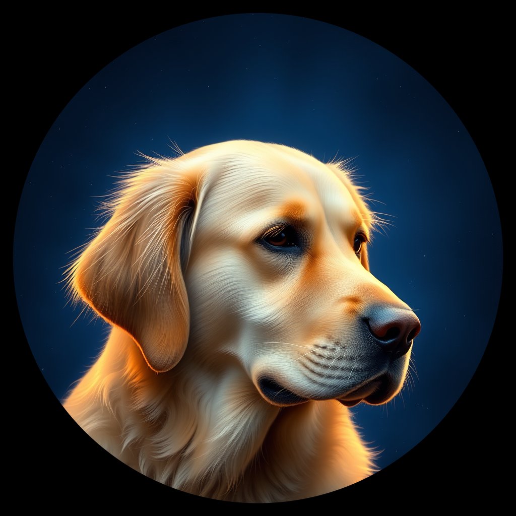 Cosmic medallion portrait of GRLS_grlsB6123I, a Golden Retriever