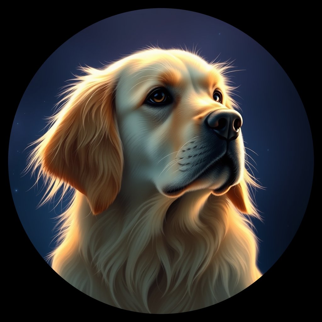 Cosmic medallion portrait of GRLS_grlsB63J68QQ, a Golden Retriever