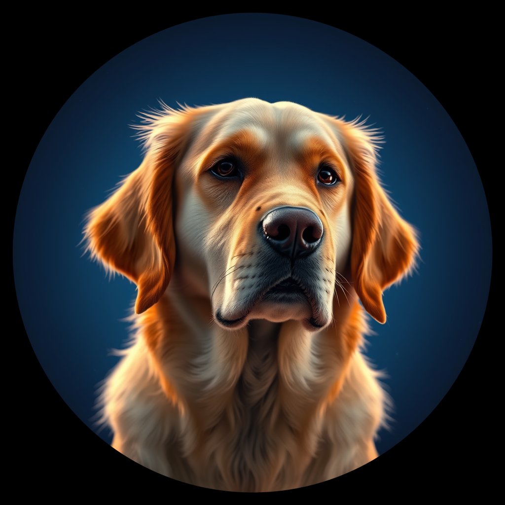 Cosmic medallion portrait of GRLS_grlsB6HBDWW, a Golden Retriever