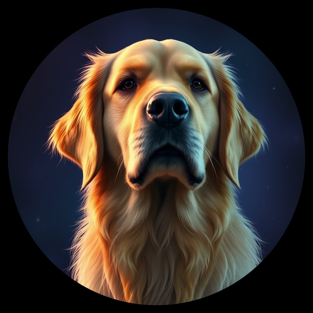 Cosmic medallion portrait of GRLS_grlsB6INTB99, a Golden Retriever