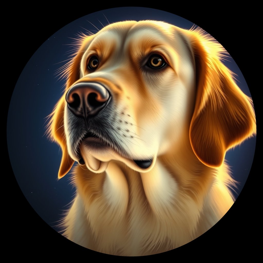 Cosmic medallion portrait of GRLS_grlsB6JZV399, a Golden Retriever