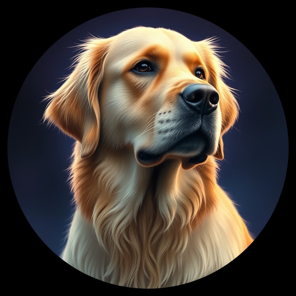 Cosmic medallion portrait of GRLS_grlsB6SJJMNN, a Golden Retriever
