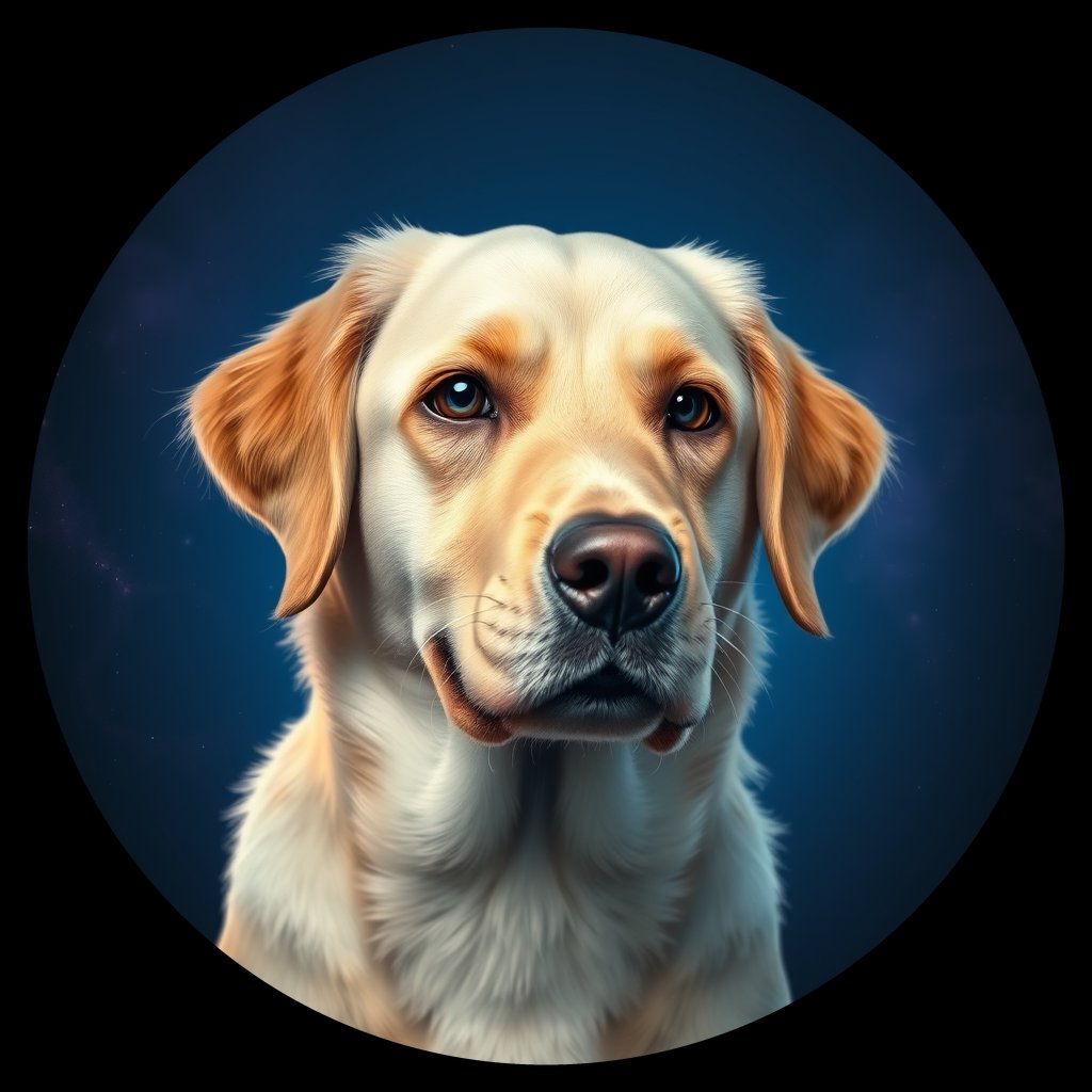 Cosmic medallion portrait of GRLS_grlsB84PLBRR, a Golden Retriever