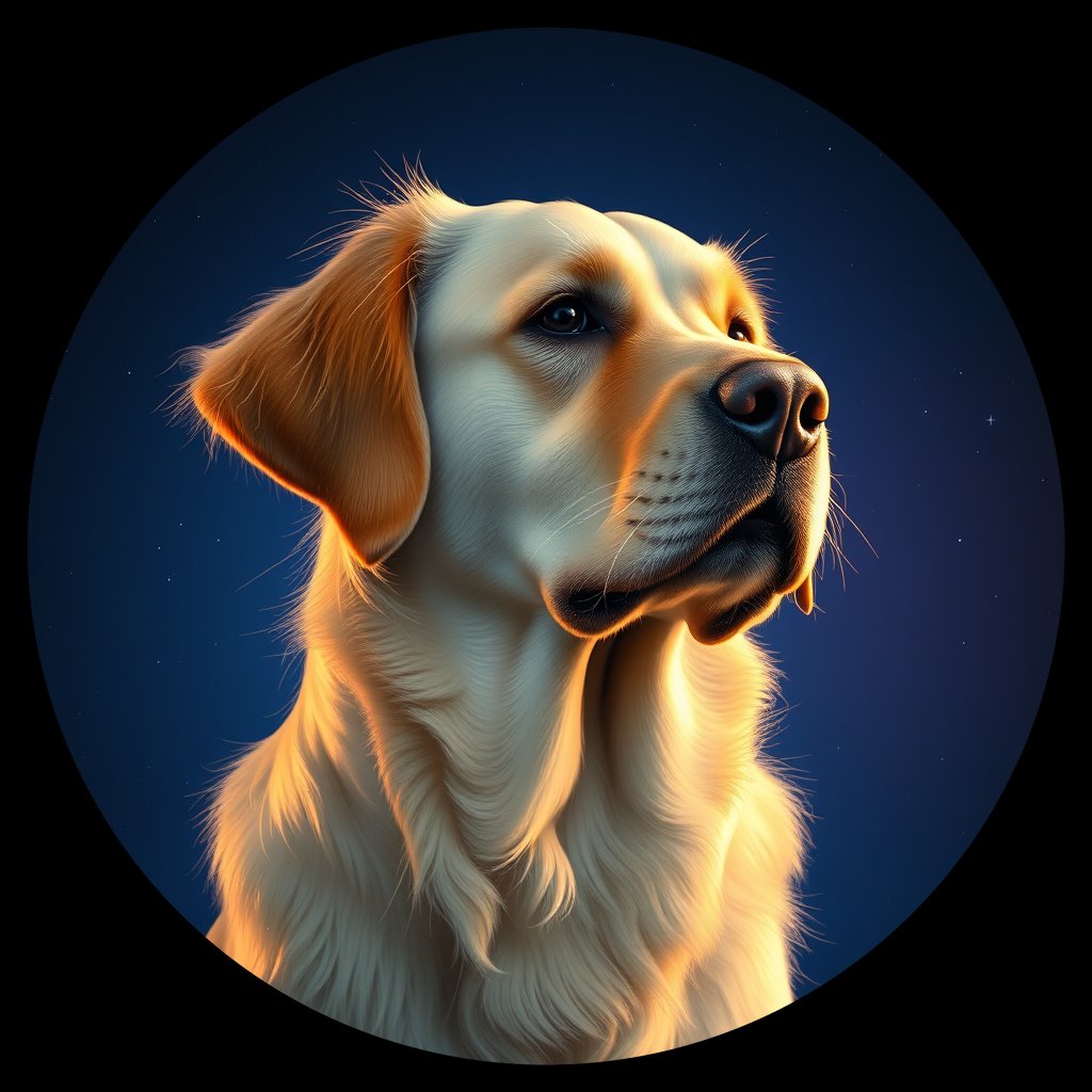 Cosmic medallion portrait of GRLS_grlsB9A55HHH, a Golden Retriever