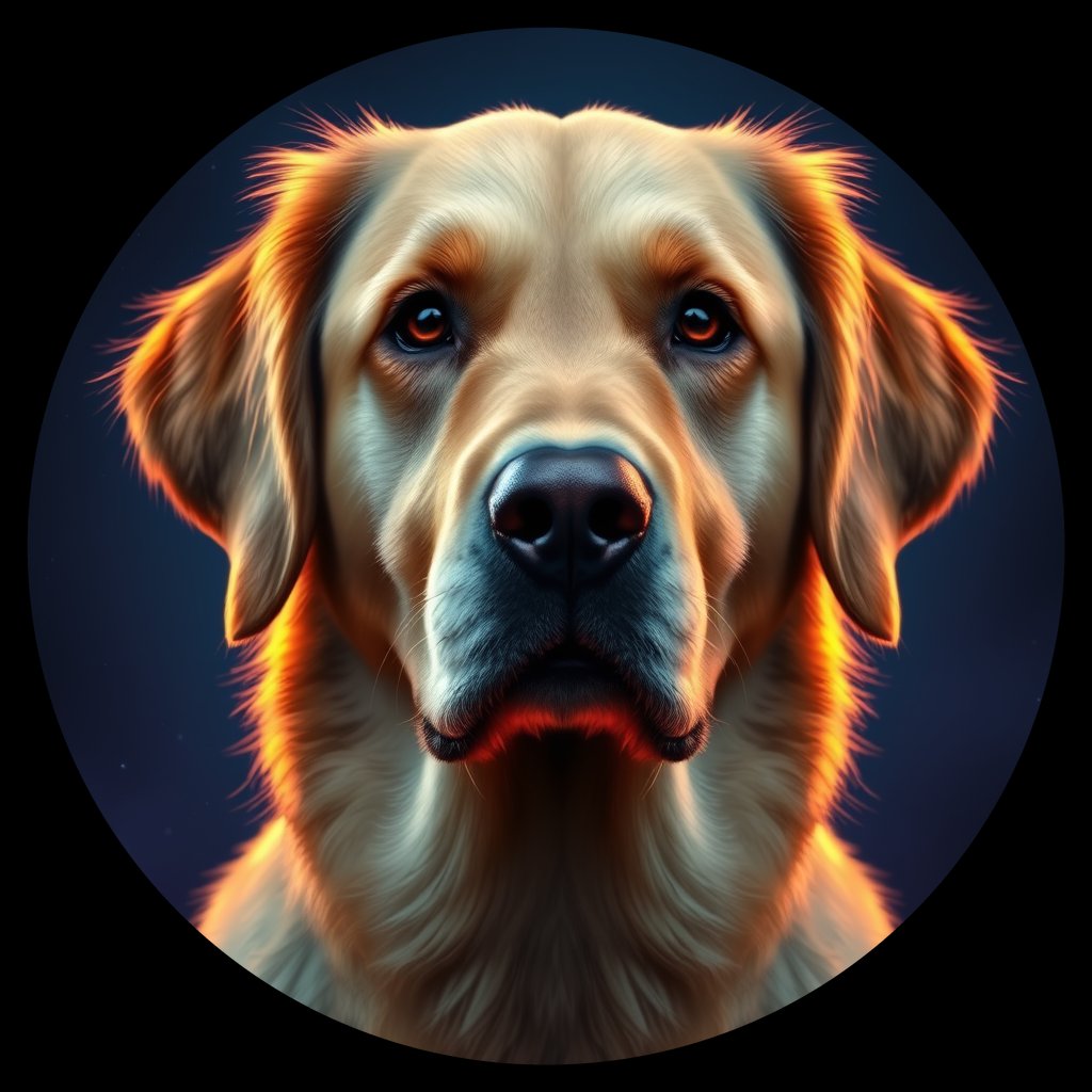 Cosmic medallion portrait of GRLS_grlsB9UB6ZEE, a Golden Retriever
