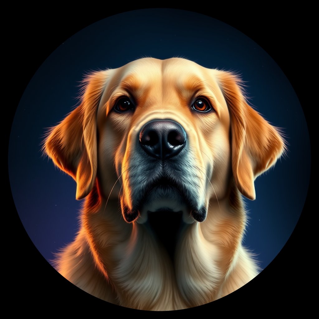 Cosmic medallion portrait of GRLS_grlsBATASH11, a Golden Retriever