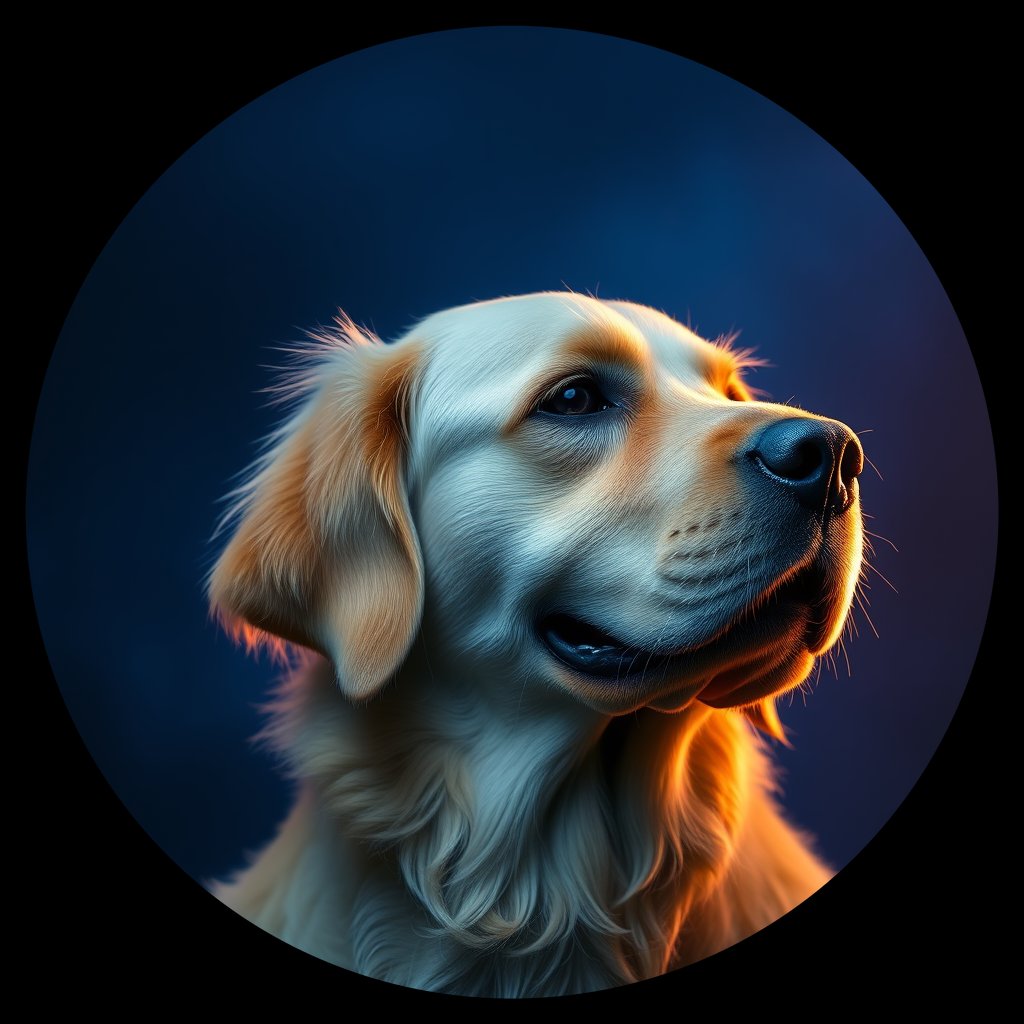 Cosmic medallion portrait of GRLS_grlsBBUYO5NN, a Golden Retriever