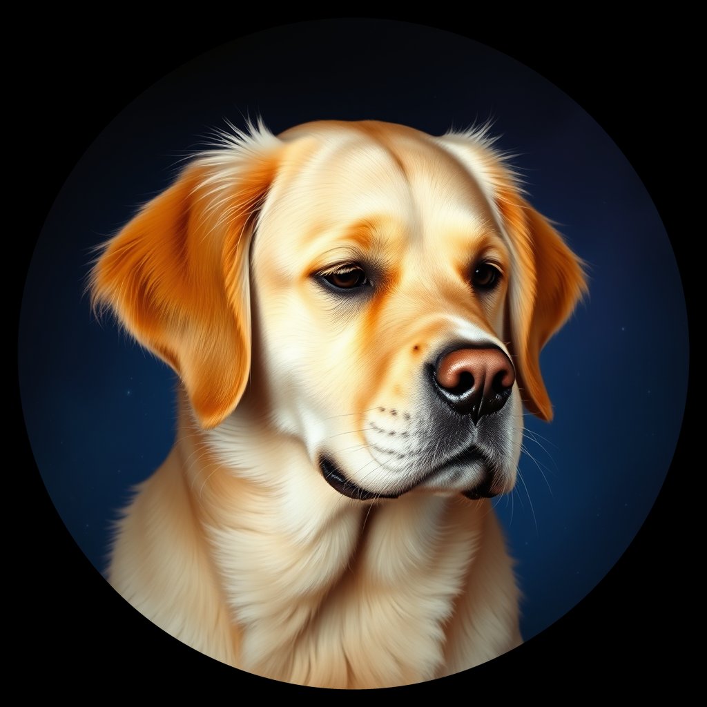 Cosmic medallion portrait of GRLS_grlsBBVY9633, a Golden Retriever
