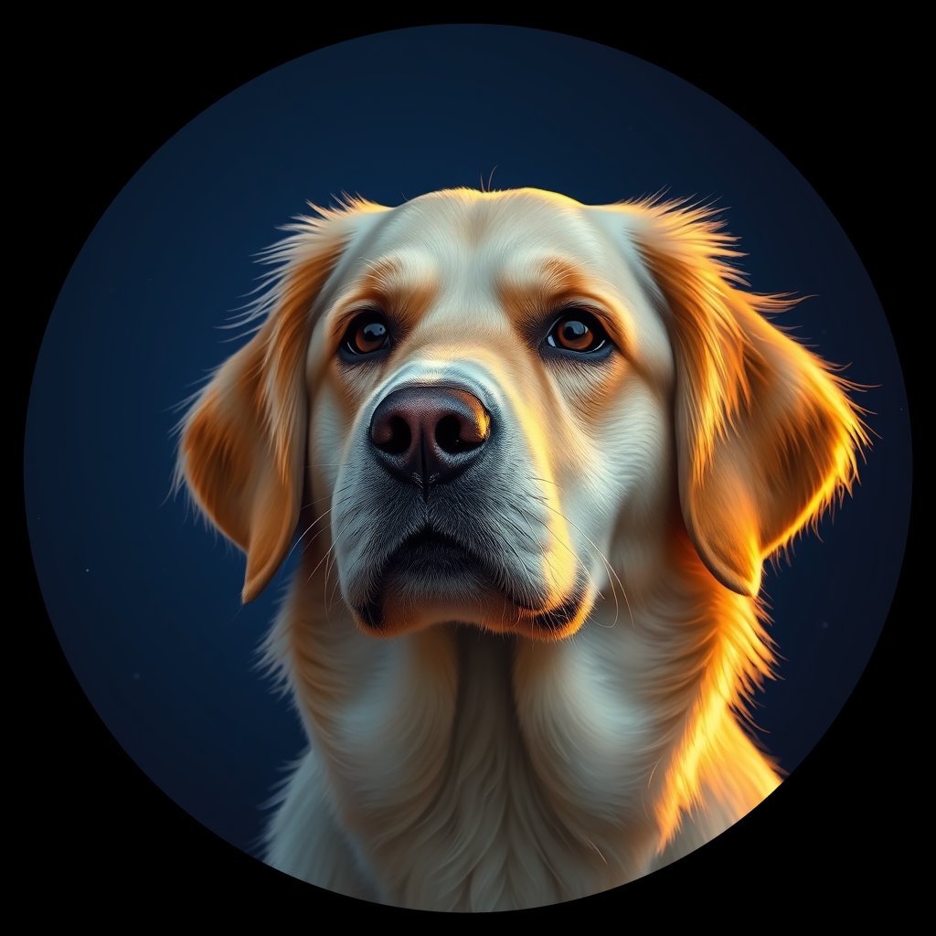 Cosmic medallion portrait of GRLS_grlsBC81D299, a Golden Retriever