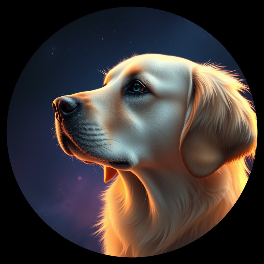 Cosmic medallion portrait of GRLS_grlsBCSHFJ44, a Golden Retriever