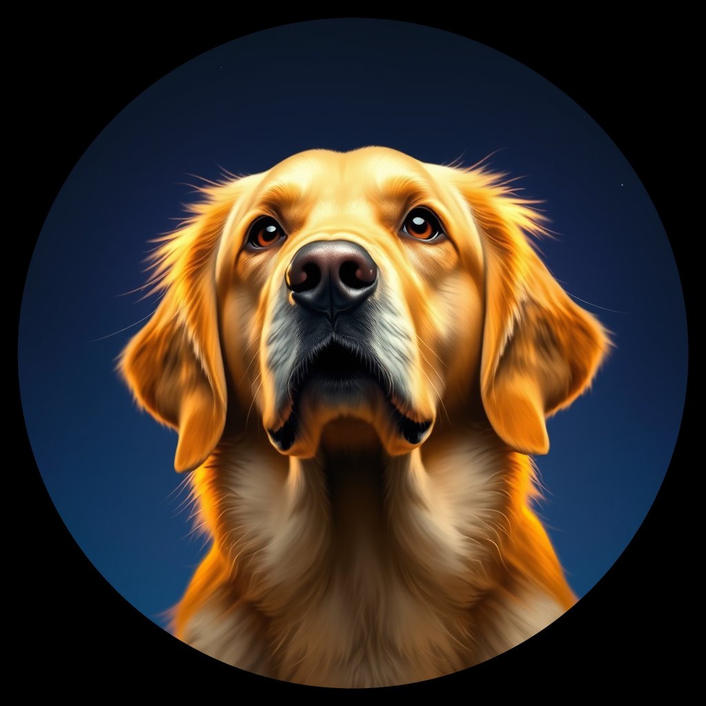Cosmic medallion portrait of GRLS_grlsBDU9RMRR, a Golden Retriever