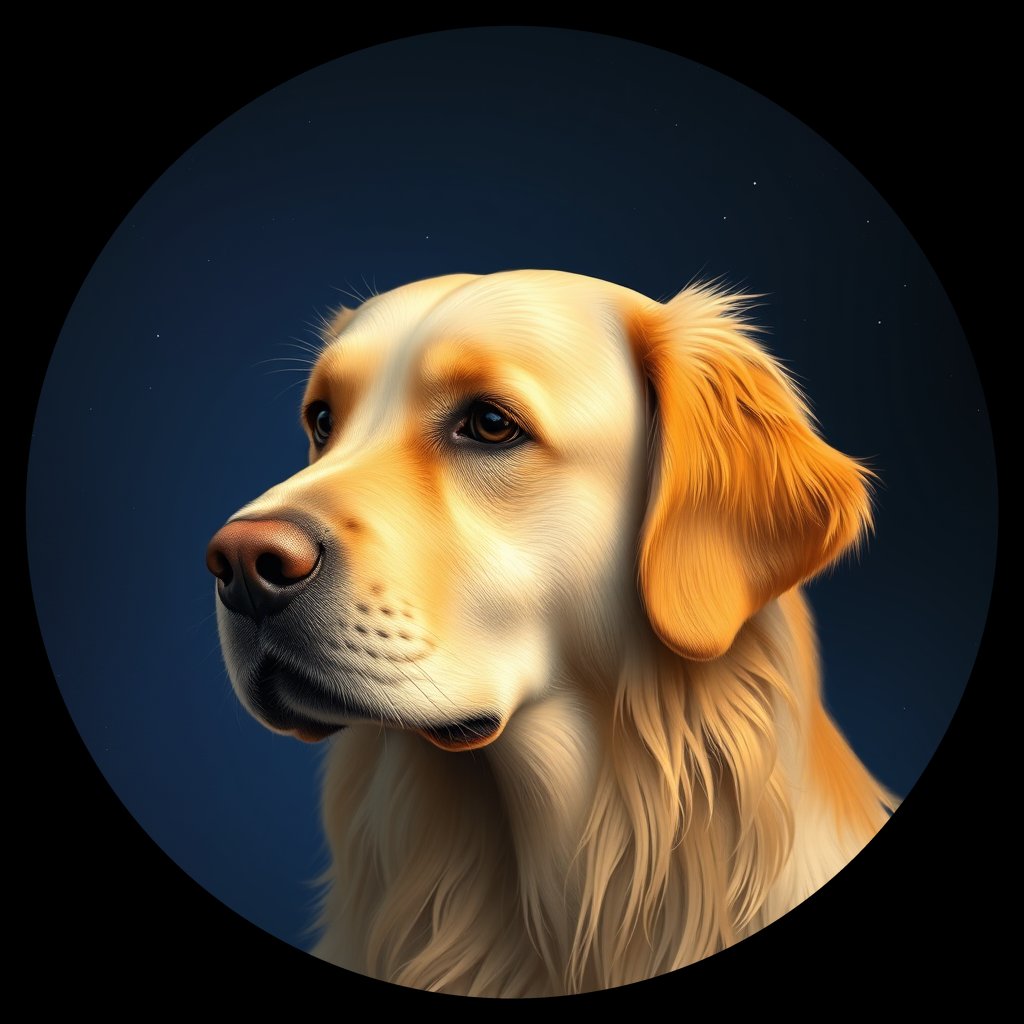 Cosmic medallion portrait of GRLS_grlsBE43PRMM, a Golden Retriever