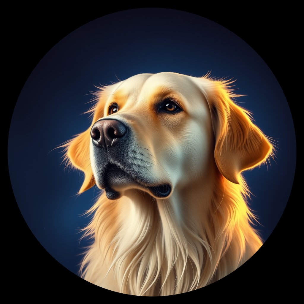 Cosmic medallion portrait of GRLS_grlsBFQIWUMM, a Golden Retriever