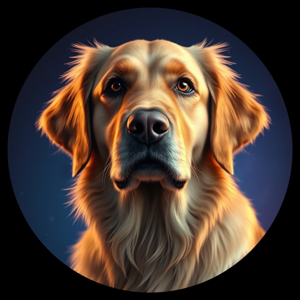 Cosmic medallion portrait of GRLS_grlsBG5S4R99, a Golden Retriever