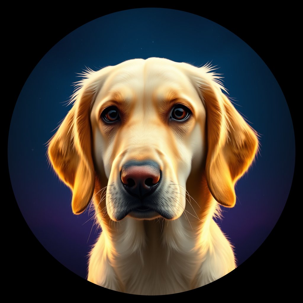 Cosmic medallion portrait of GRLS_grlsBGU05VFF, a Golden Retriever