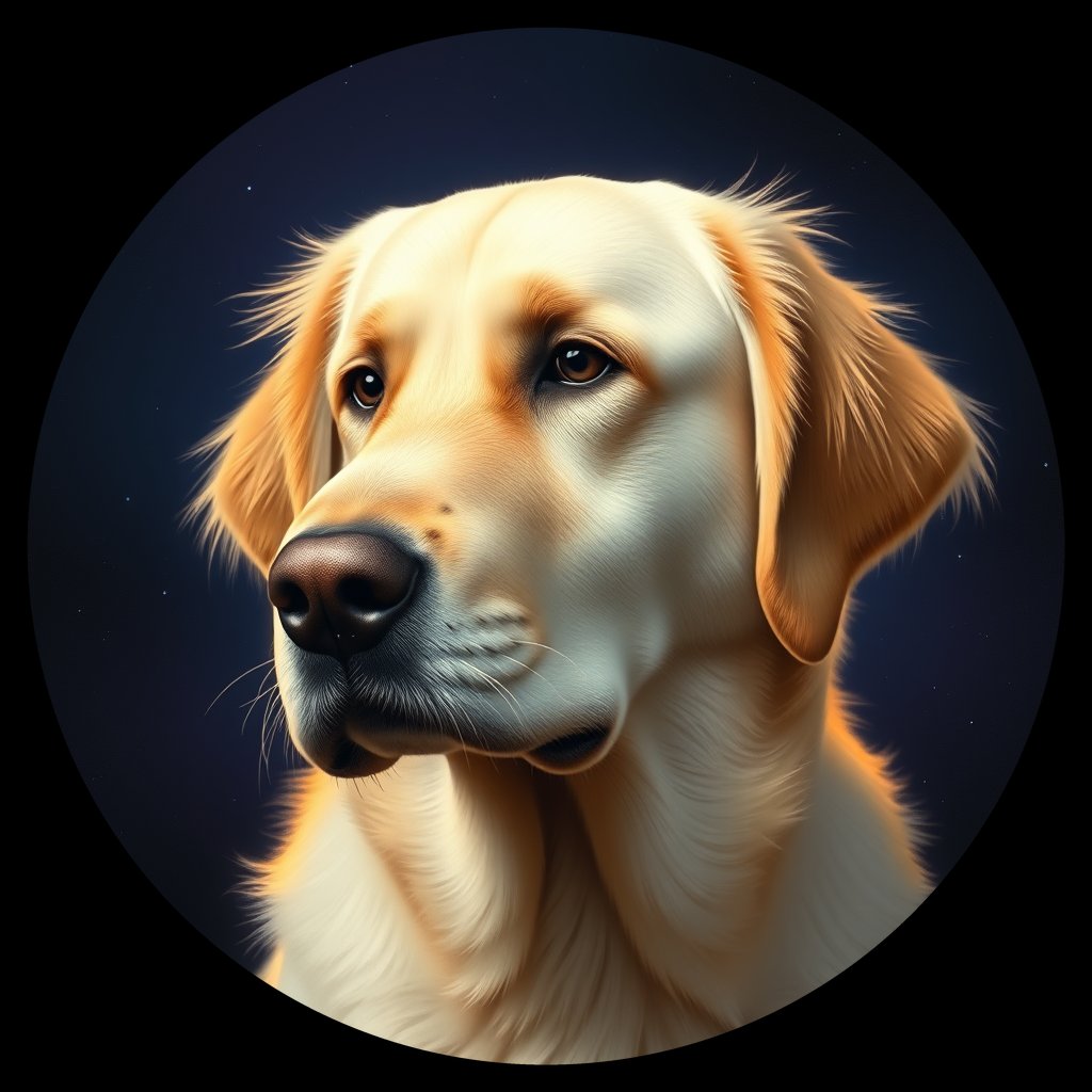 Cosmic medallion portrait of GRLS_grlsBGW203YY, a Golden Retriever