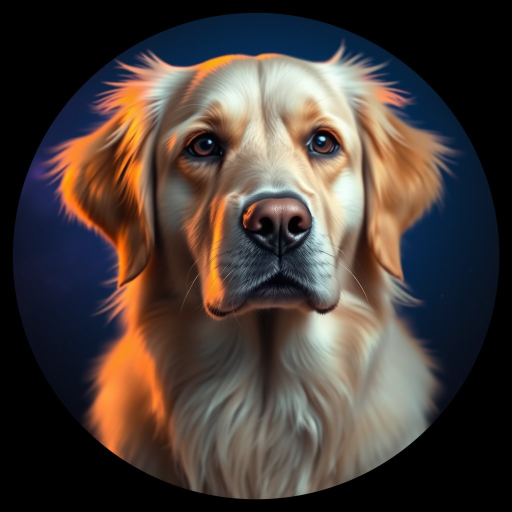 Cosmic medallion portrait of GRLS_grlsBHCN3VPP, a Golden Retriever