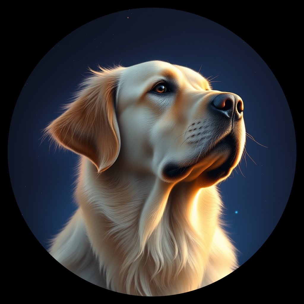 Cosmic medallion portrait of GRLS_grlsBHWNZTOO, a Golden Retriever
