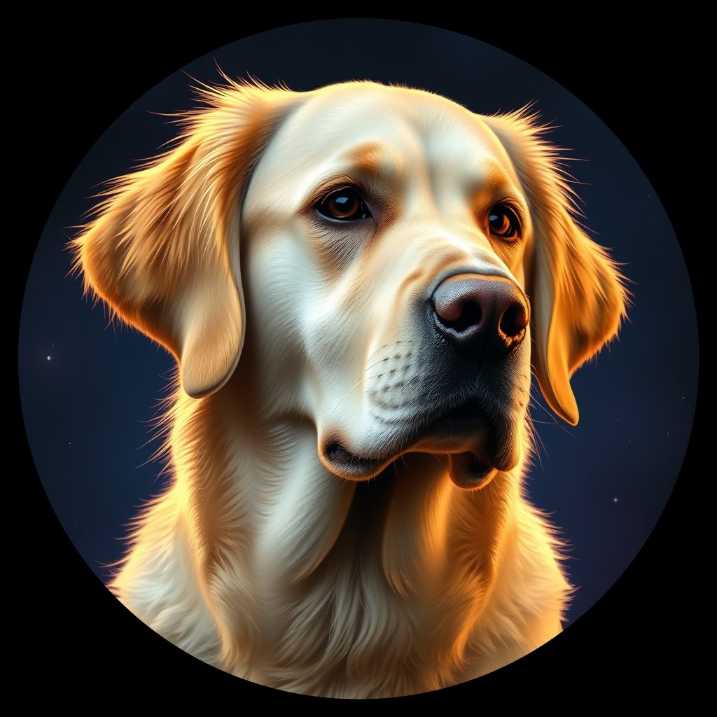 Cosmic medallion portrait of GRLS_grlsBIVYMAJJ, a Golden Retriever