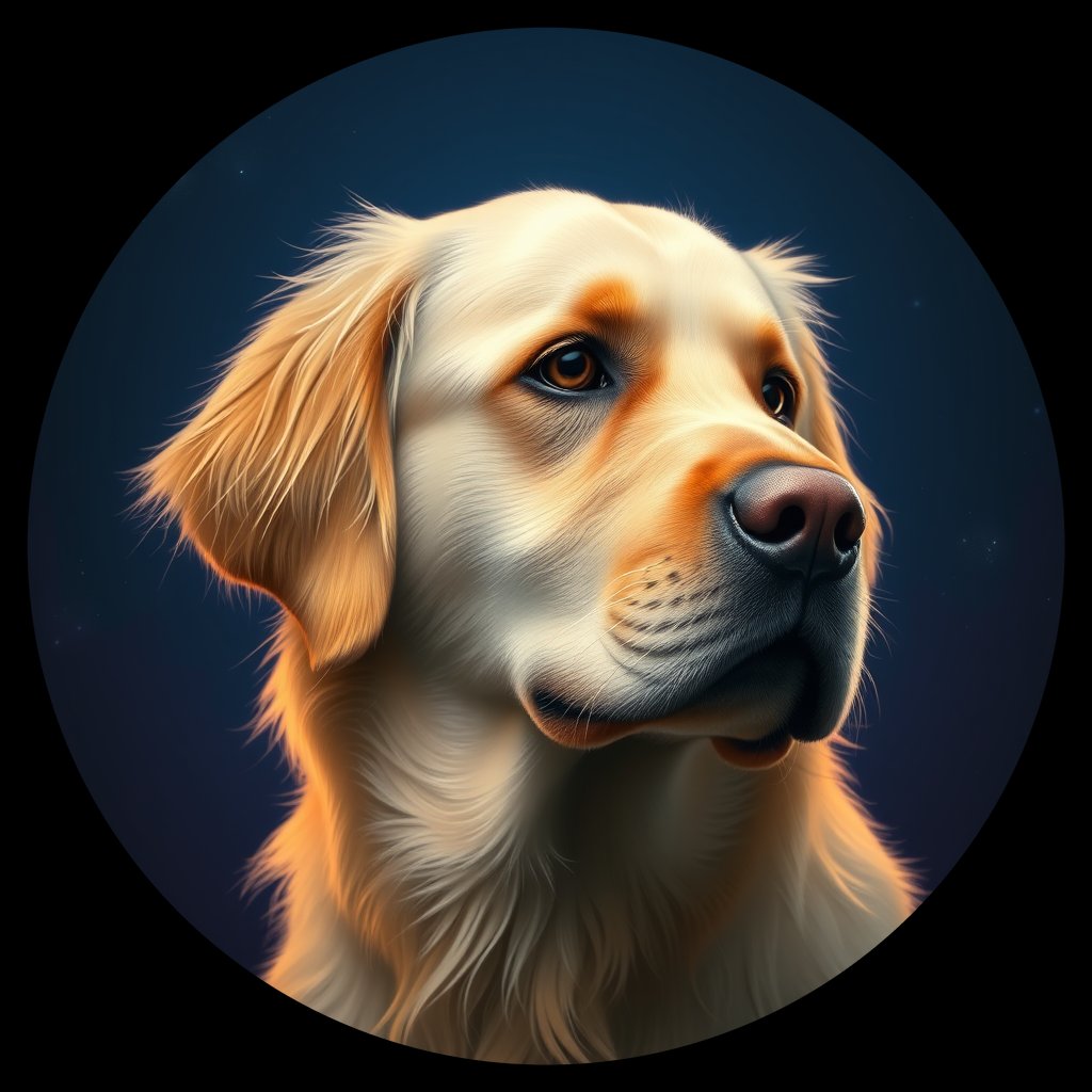 Cosmic medallion portrait of GRLS_grlsBJTD3O55, a Golden Retriever