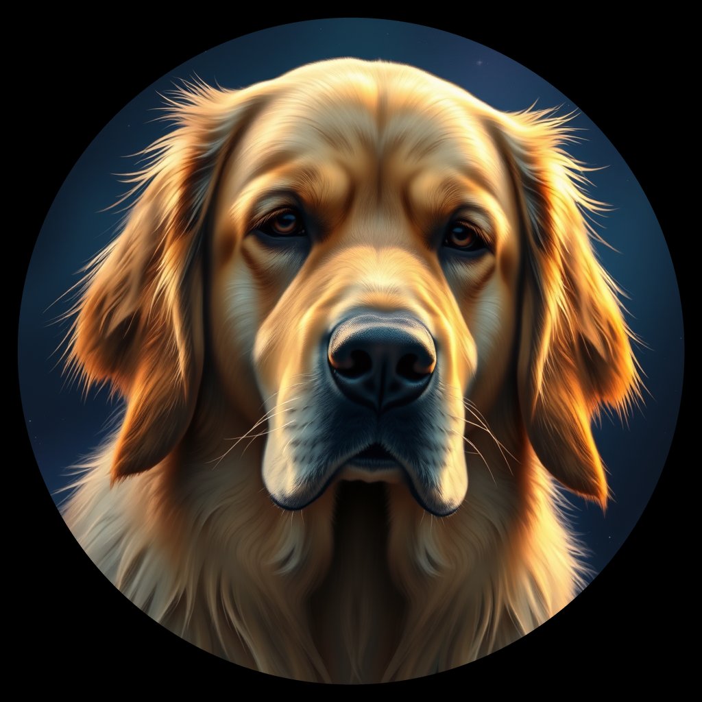 Cosmic medallion portrait of GRLS_grlsBKKNA44, a Golden Retriever