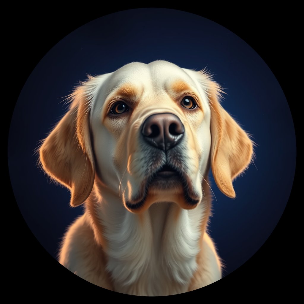 Cosmic medallion portrait of GRLS_grlsBKW0MYKK, a Golden Retriever