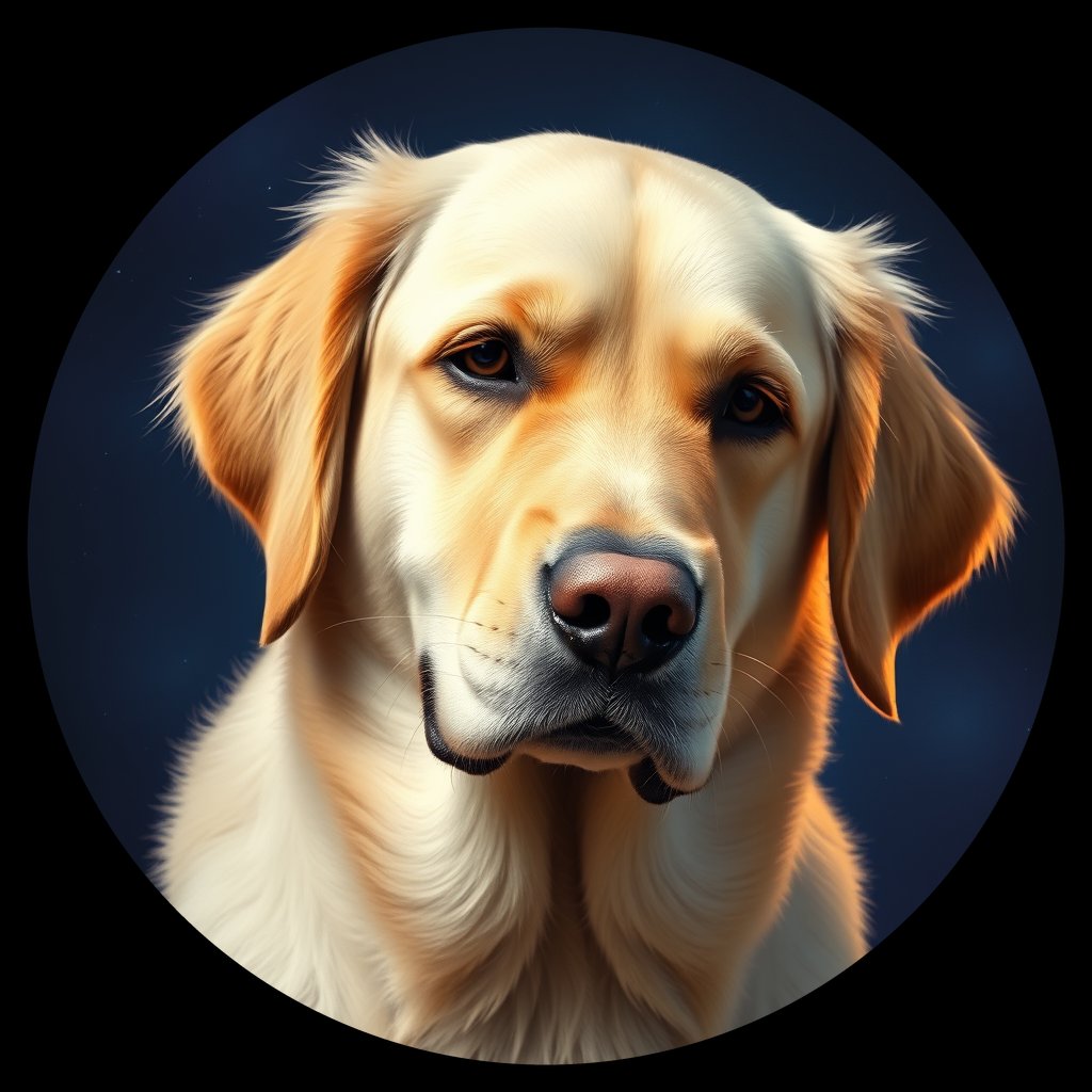Cosmic medallion portrait of GRLS_grlsBKWLR0SS, a Golden Retriever
