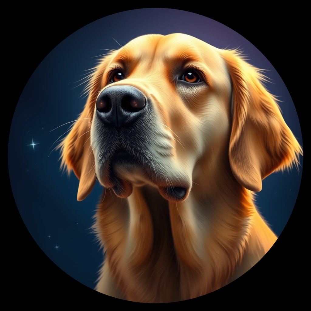 Cosmic medallion portrait of GRLS_grlsBLM92T99, a Golden Retriever