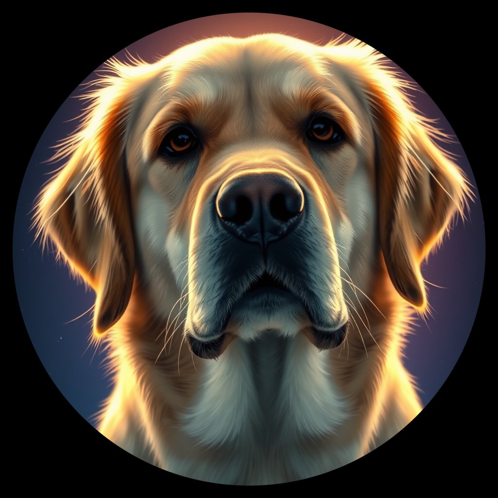 Cosmic medallion portrait of GRLS_grlsBLVCX2EE, a Golden Retriever